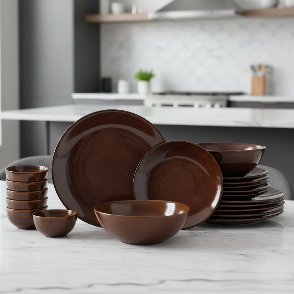 Clay Craft Coupe Pebble Ceramic Dinner Set, Red, 20-Piece