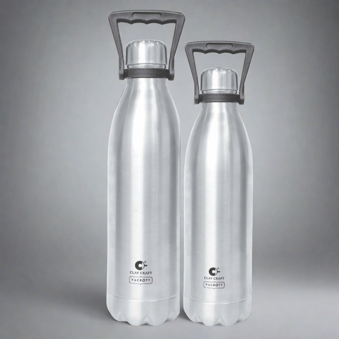 Vacbott Vaccum Bottle, Stark Double Walled 24 Hours Hot and Cold Water Bottle, BIS Certified, 1500/1800ml, Silver
