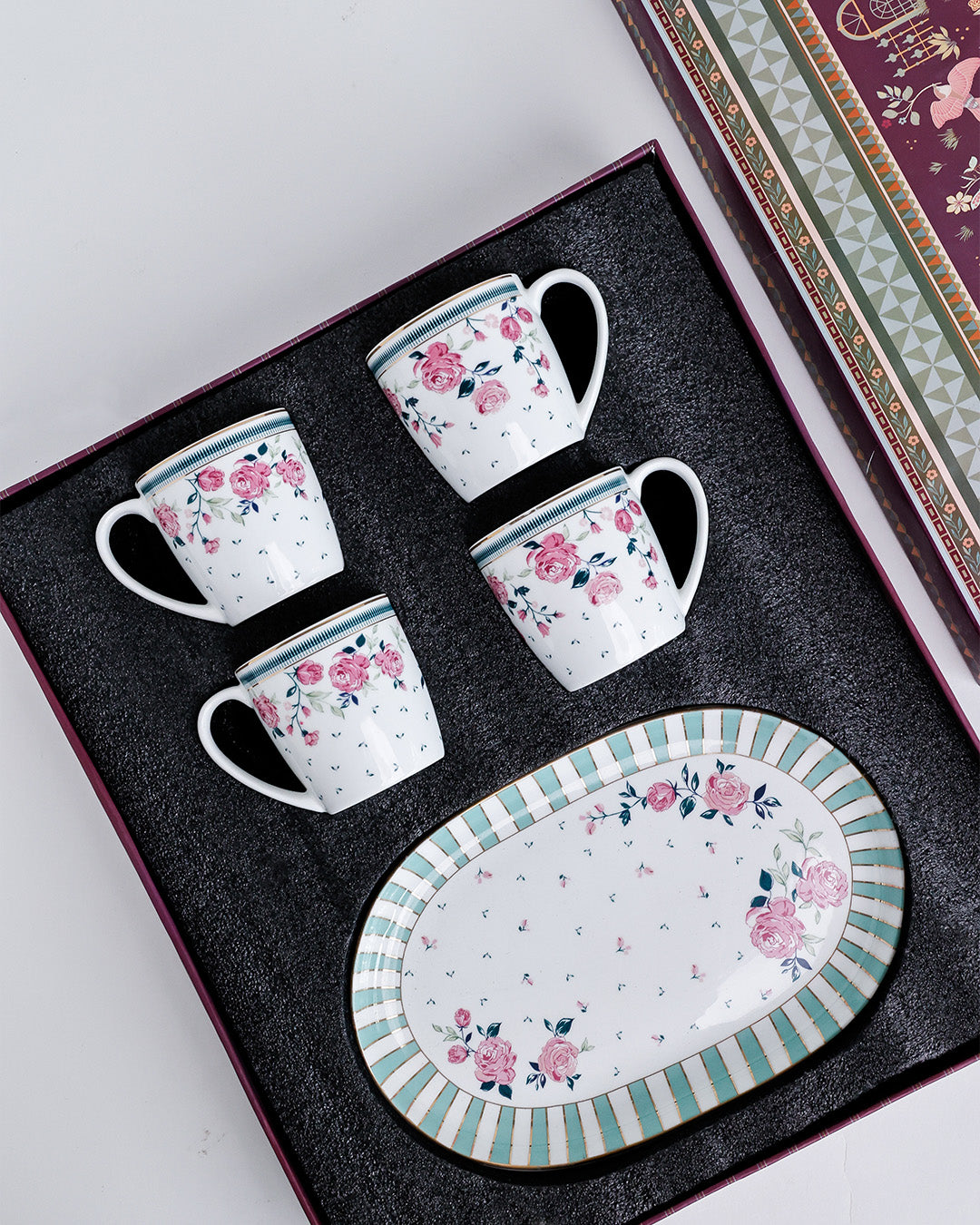 Magique by The Wishing Chair x Clay Craft, Portrait of a Rose 1 Charlie Platter with 4 Alton Mug Set