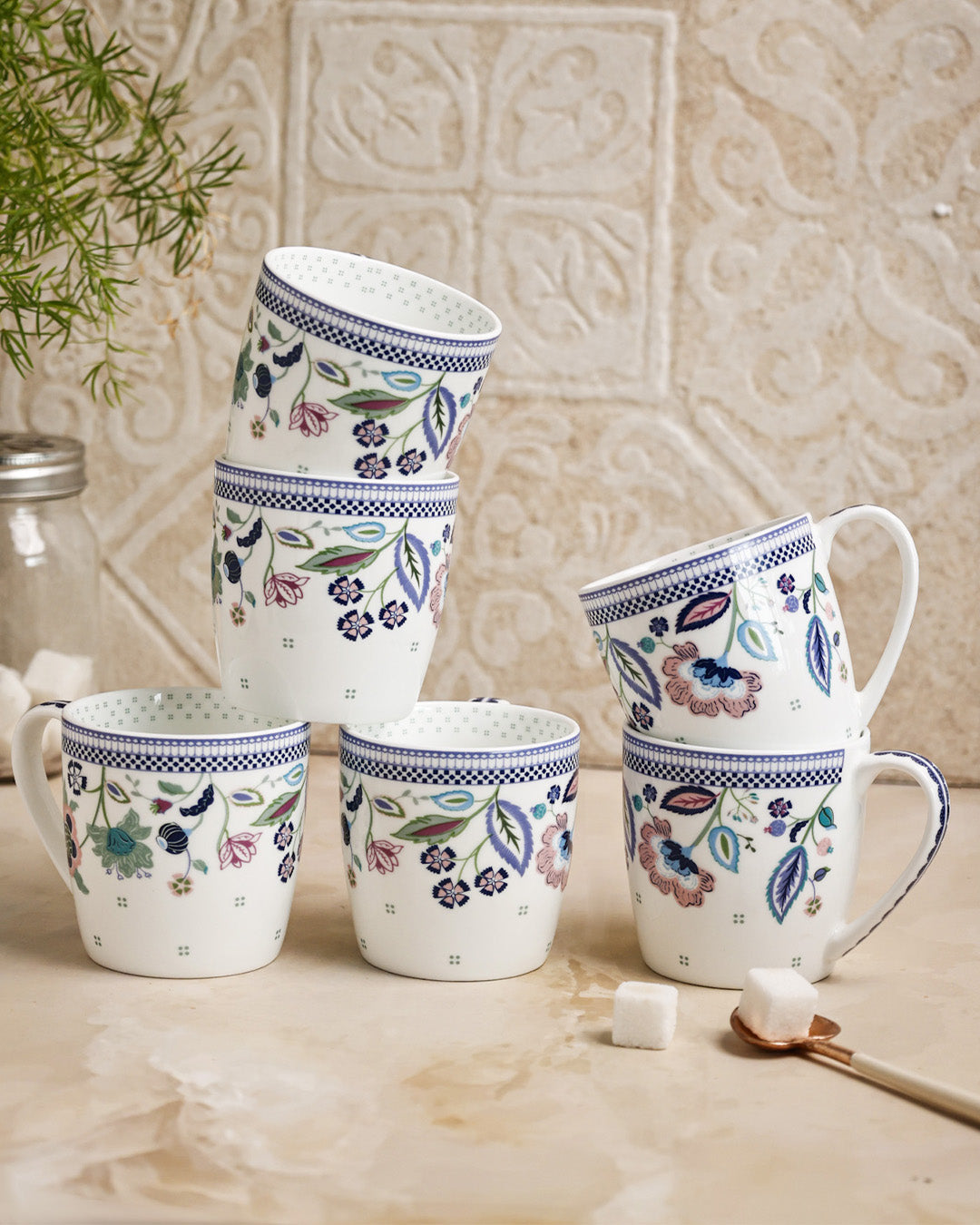 Magique x Clay Craft โ Indigo Chintz Alton Coffee Mug Set of 6, 220ml-(T04)