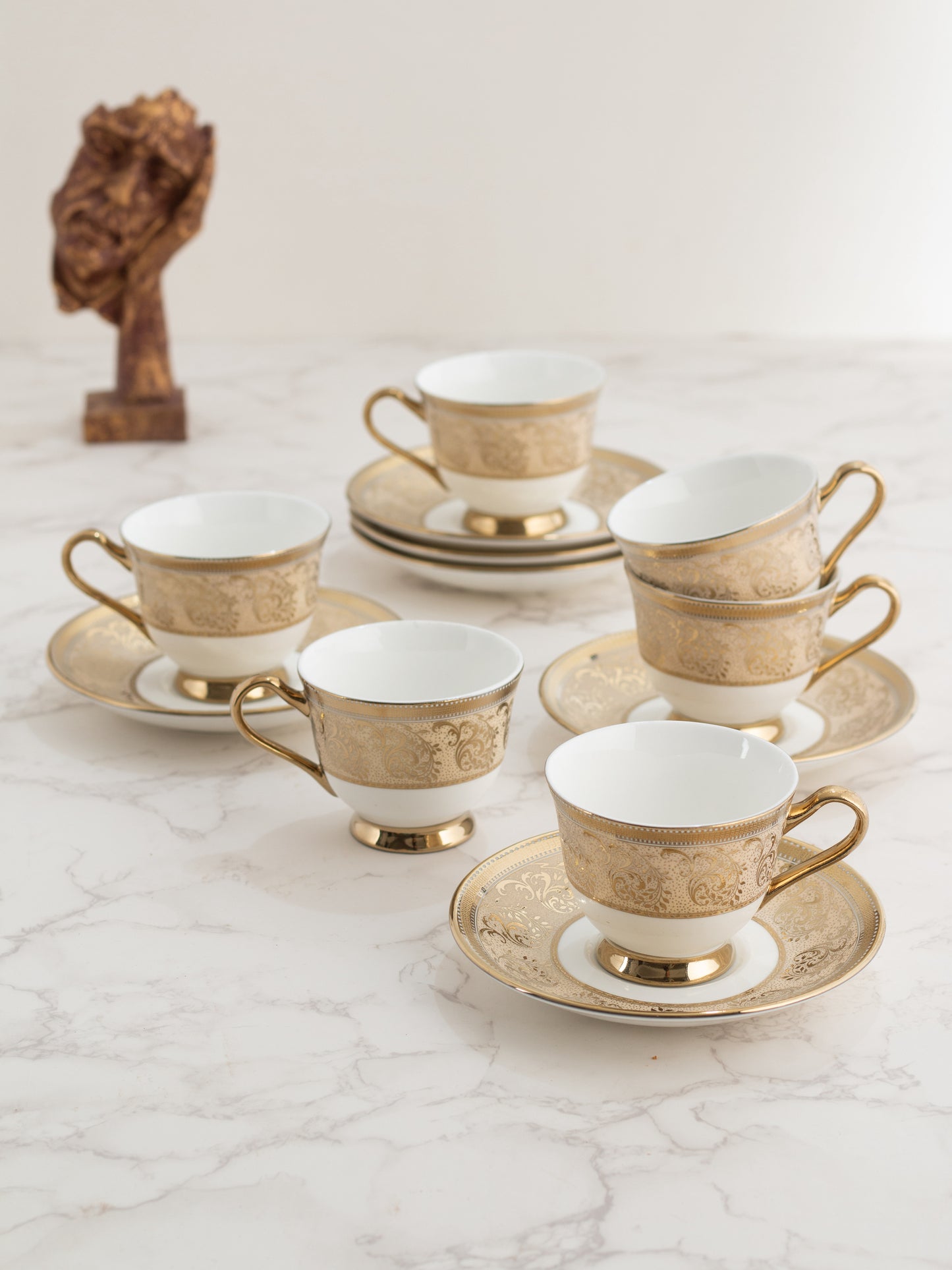 New Georgian Ebony Cup & Saucer, 140ml, Set of 12 (6 Cups + 6 Saucers) (E646)