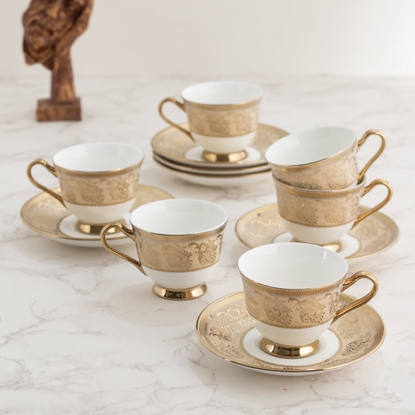 New Georgian Ebony Ceramic Cup & Saucer Set, 140ml, Set of 12 (E646)