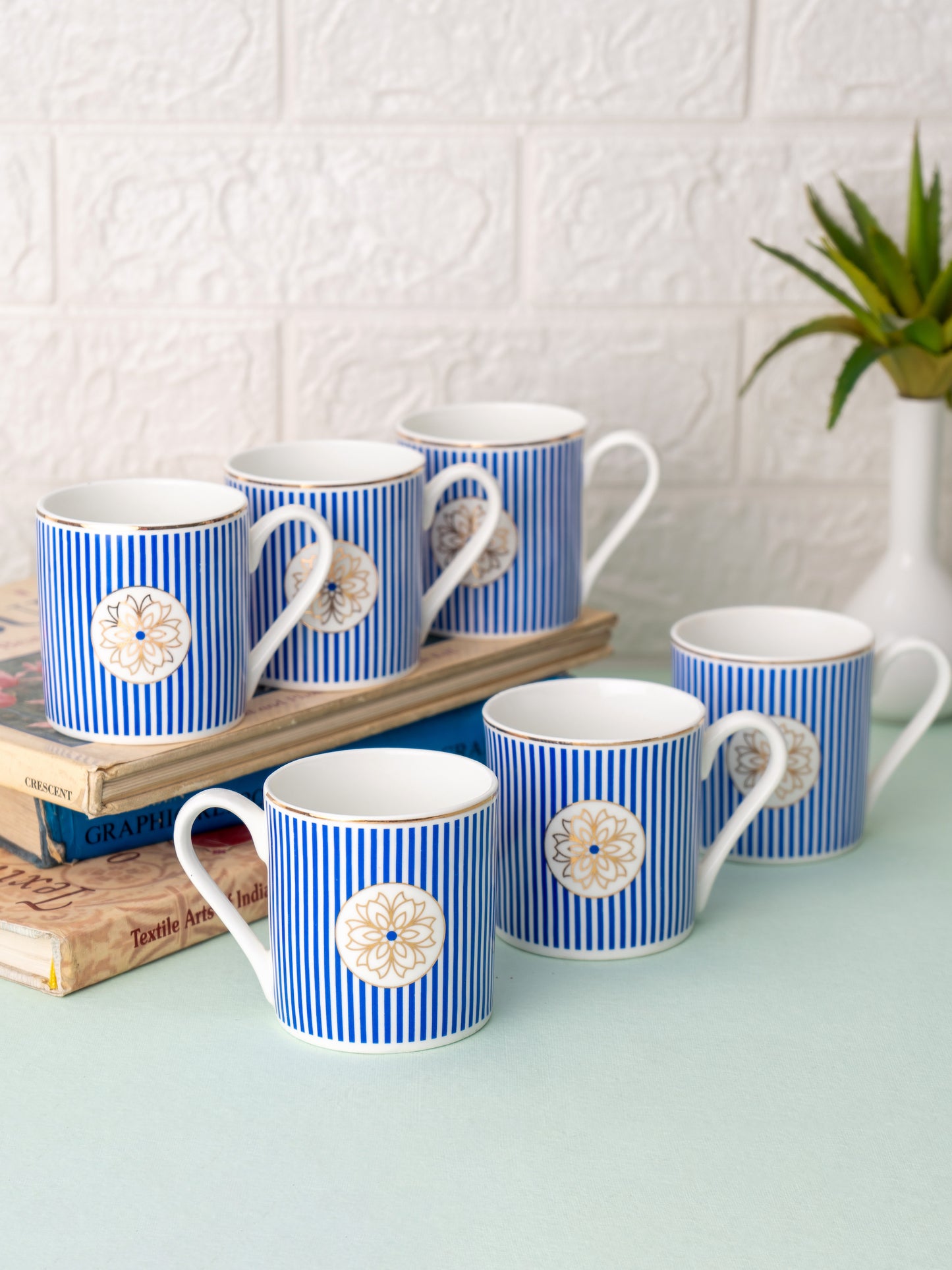 Melon Noir Blue Coffee & Tea Mugs, 210ml, Set of 6 (N404)