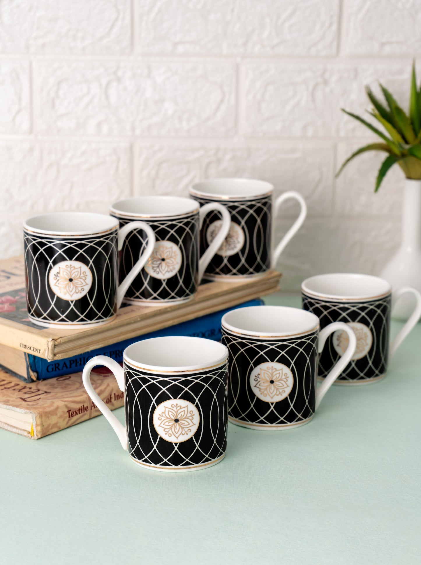 Melon Noir Black Coffee & Tea Mugs, 210ml, Set of 6 (N403)