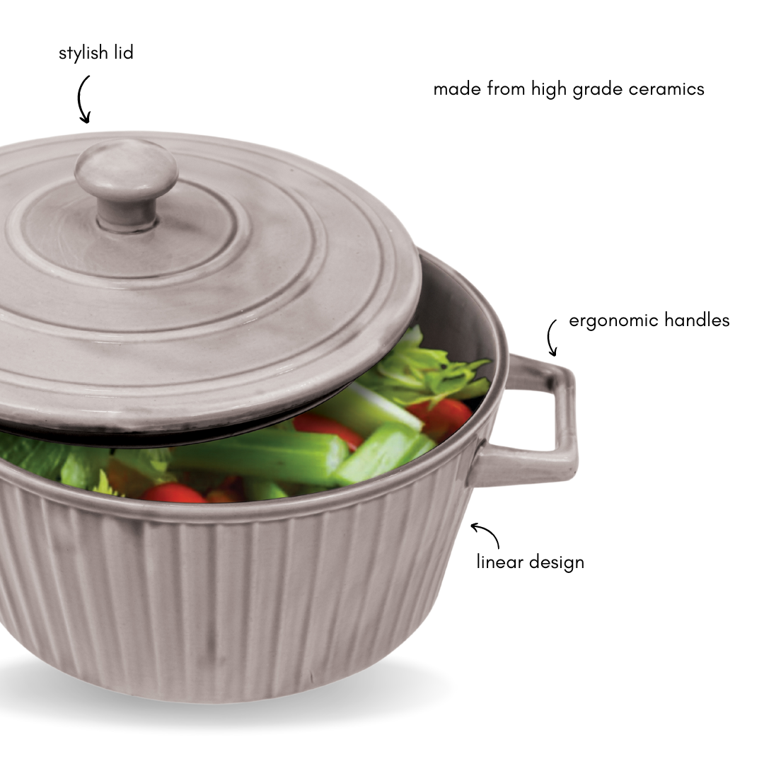 Ceramic Linear Casserole Big for Serving, Grey