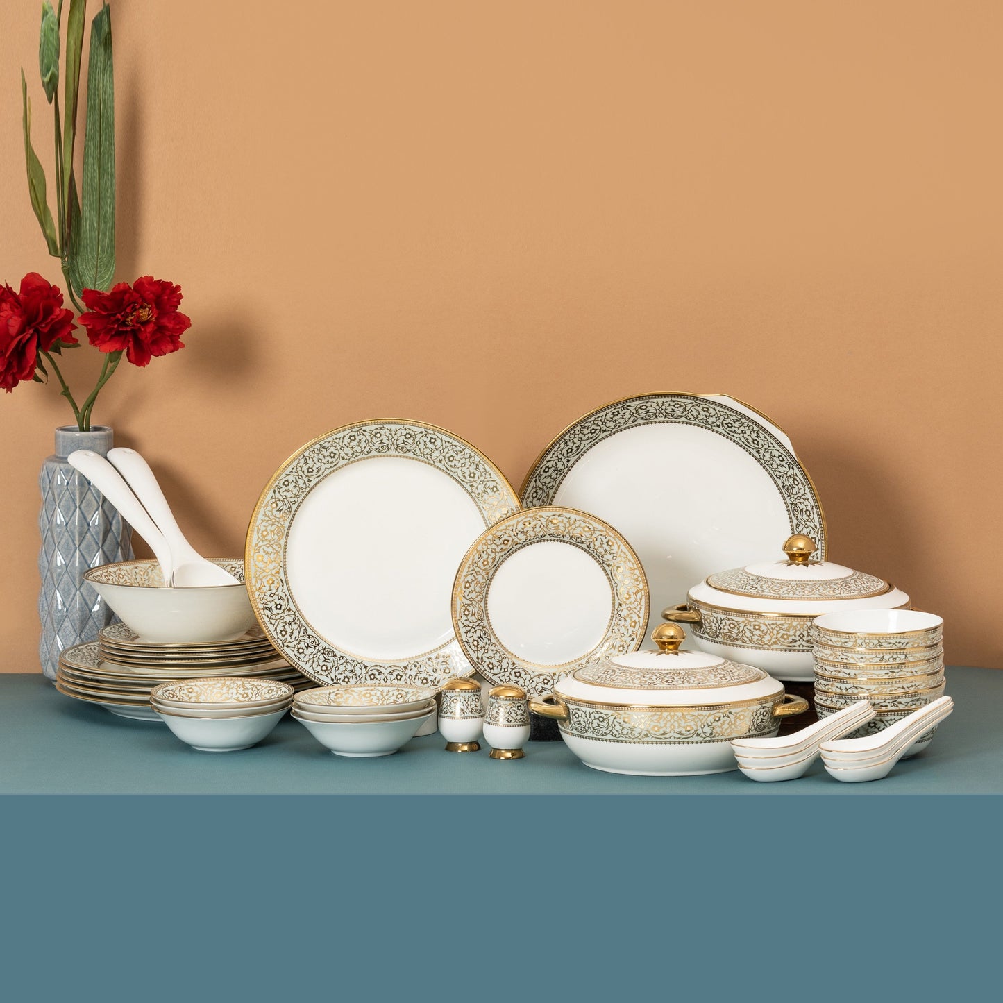 Georgian Ebony Dinner Set of 40 (E647) - Clay Craft India