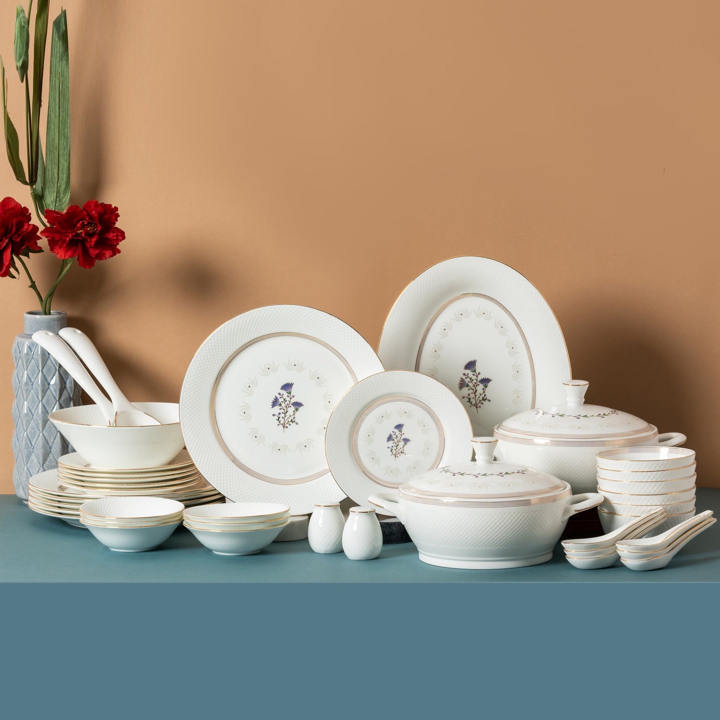 Diamond Impression Dinner Set of 40 (1410) - Clay Craft India