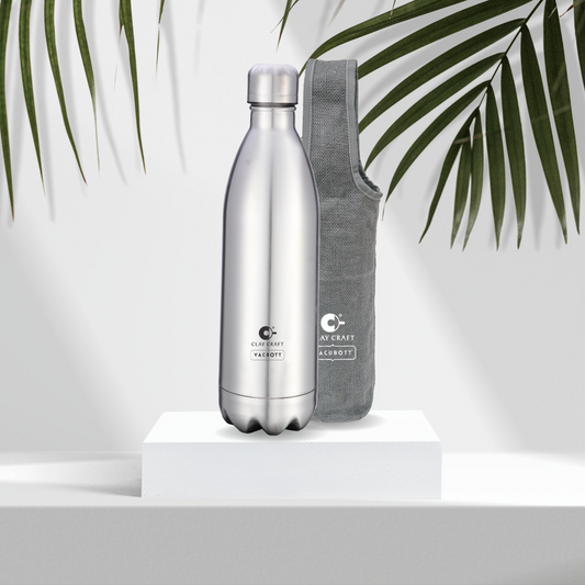 Vacbott Vaccum Bottle, Stark Double Walled 24 Hours Hot and Cold Water Bottle with Bag, Silver, BIS Certified