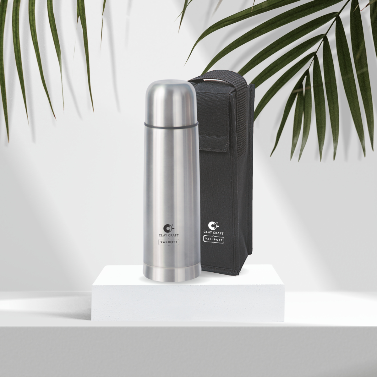Vacbott Terra Vacuum Insulated Double Walled Water Bottle 18 Hrs Hot & 24 Hrs Cold Stainless Steel Flask with Bag, Silver, BIS Certified, 500/750/1000ml