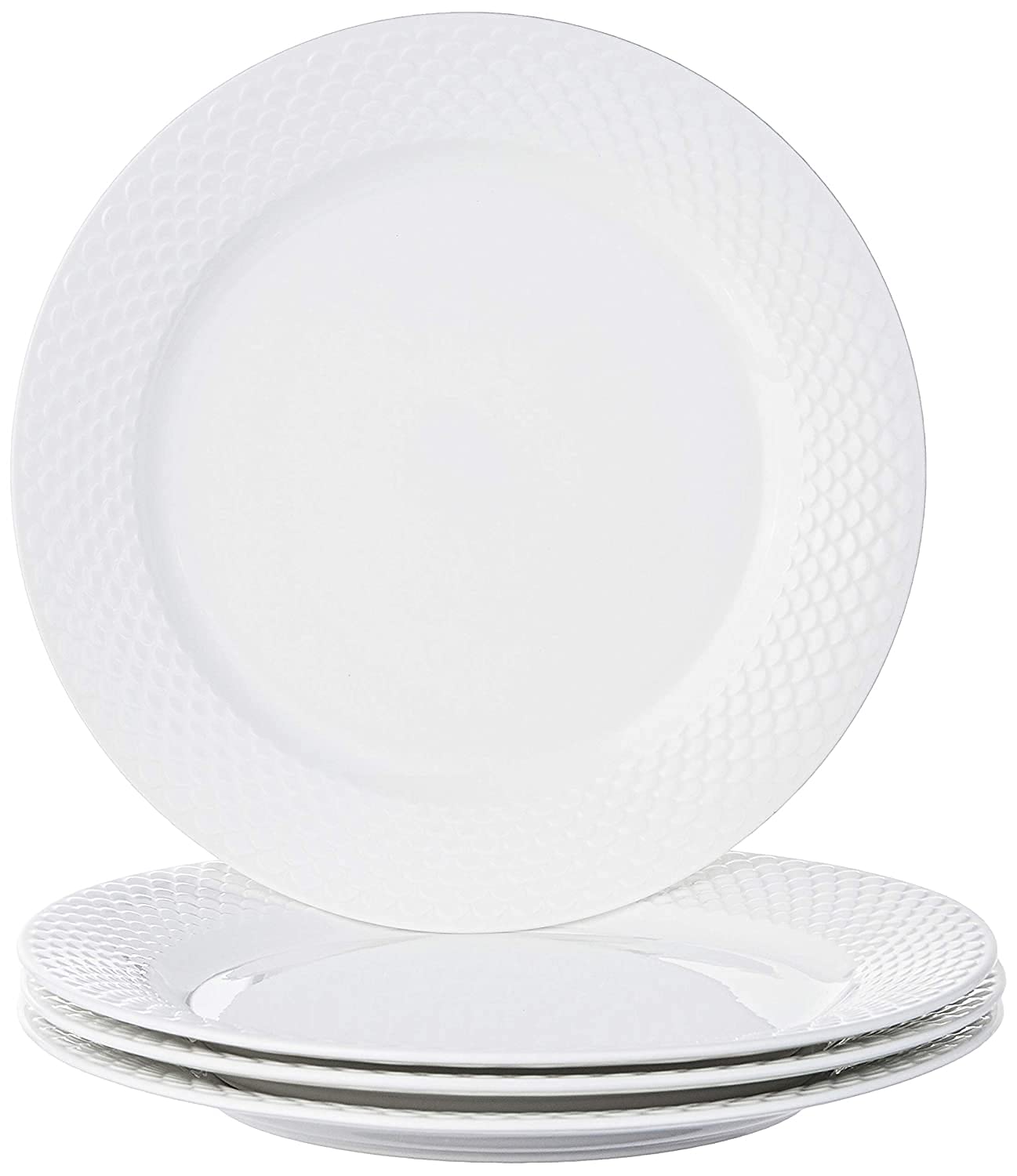 Clay Craft Basic Dinner Plate Ripple 4 Piece 10.5" Plain White
