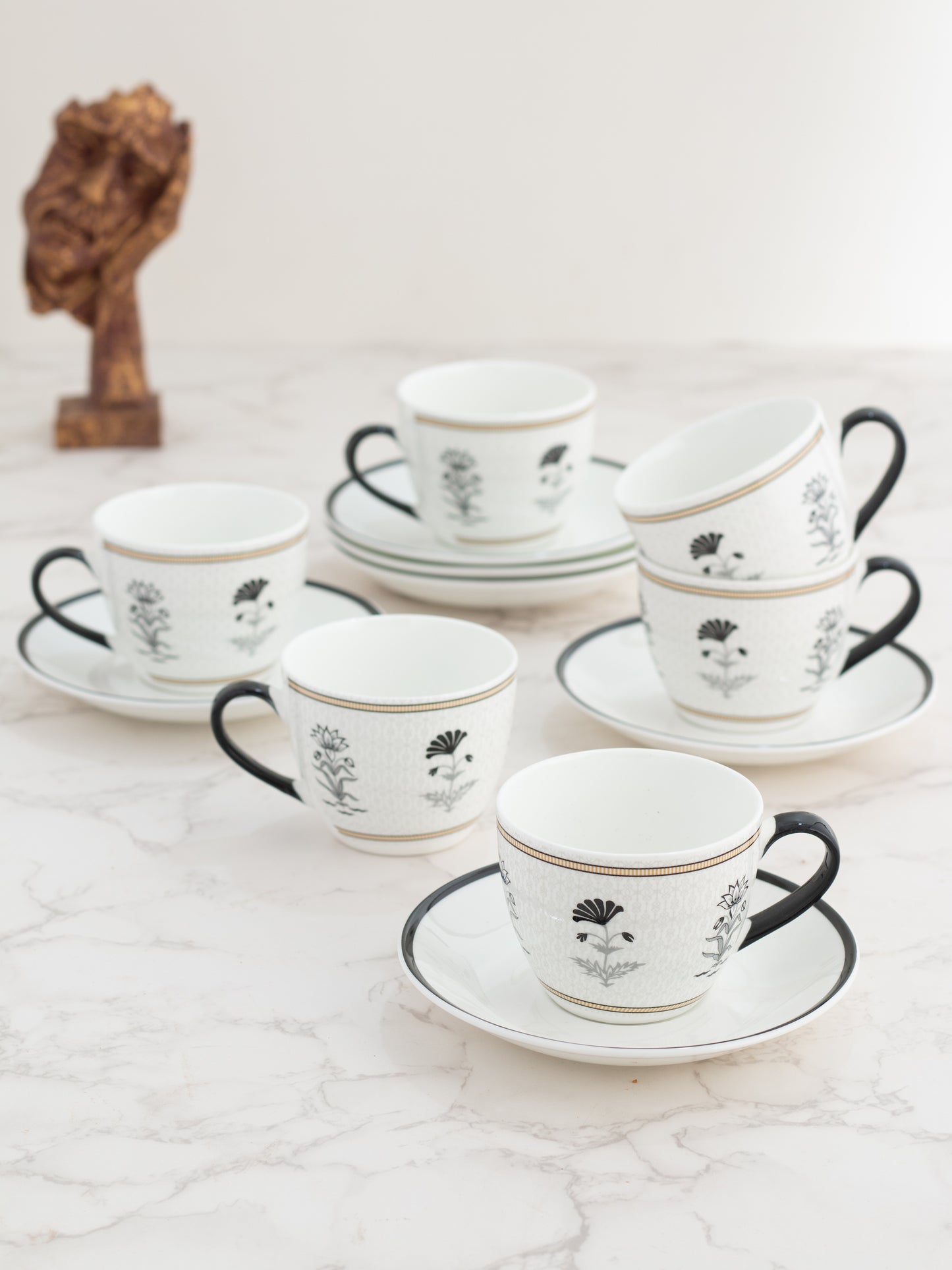 Cream Monochrome Cup & Saucer, 170ml, Set of 12 (6 Cups + 6 Saucers) (MC705)