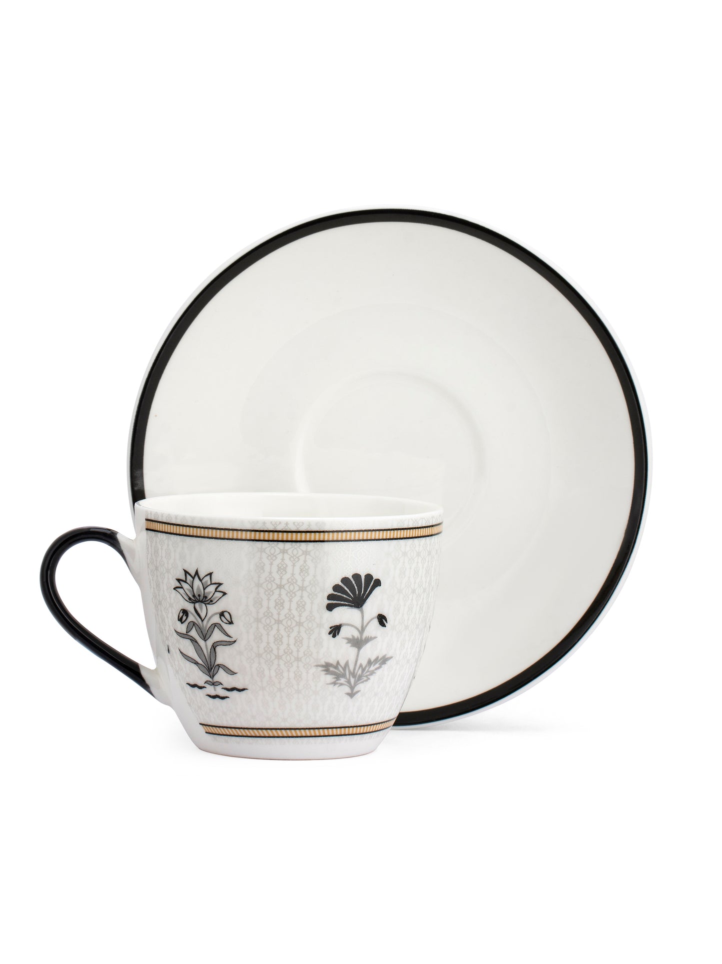 Cream Monochrome Cup & Saucer, 170ml, Set of 12 (6 Cups + 6 Saucers) (MC705)