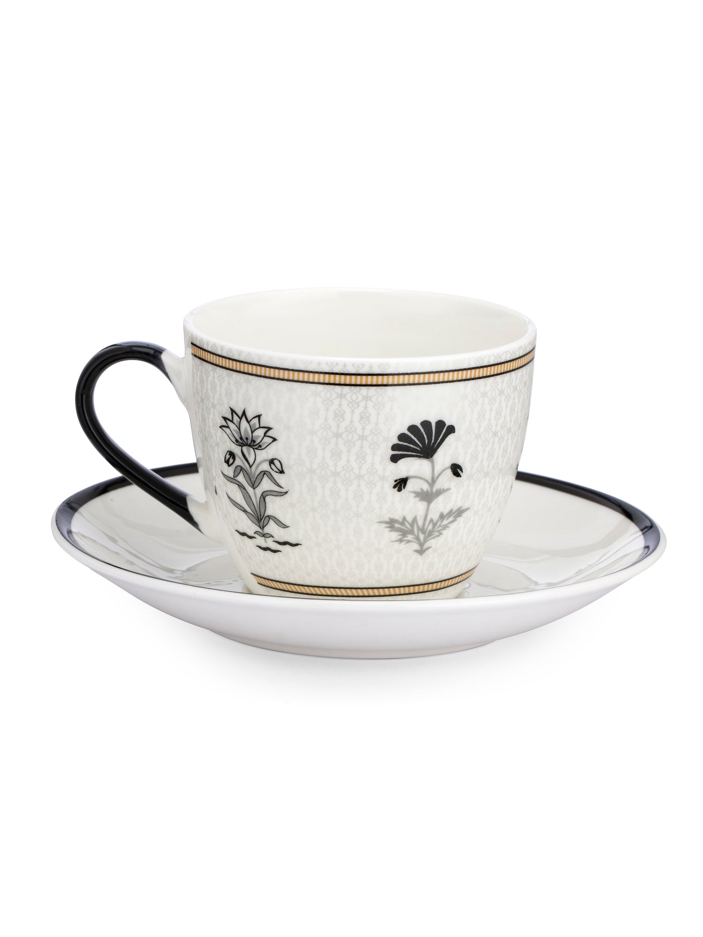Cream Monochrome Cup & Saucer, 170ml, Set of 12 (6 Cups + 6 Saucers) (MC705)