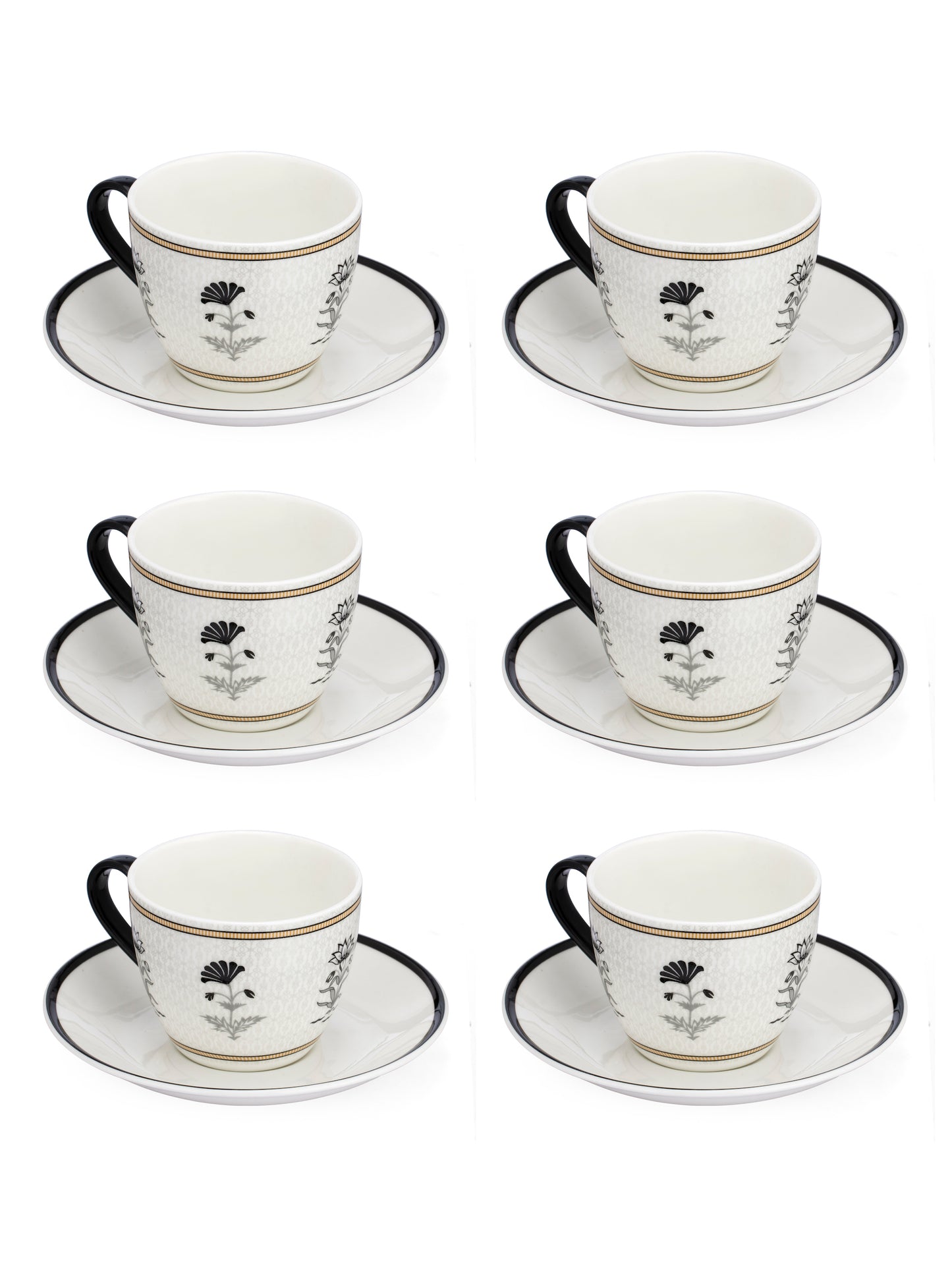Cream Monochrome Cup & Saucer, 170ml, Set of 12 (6 Cups + 6 Saucers) (MC705)