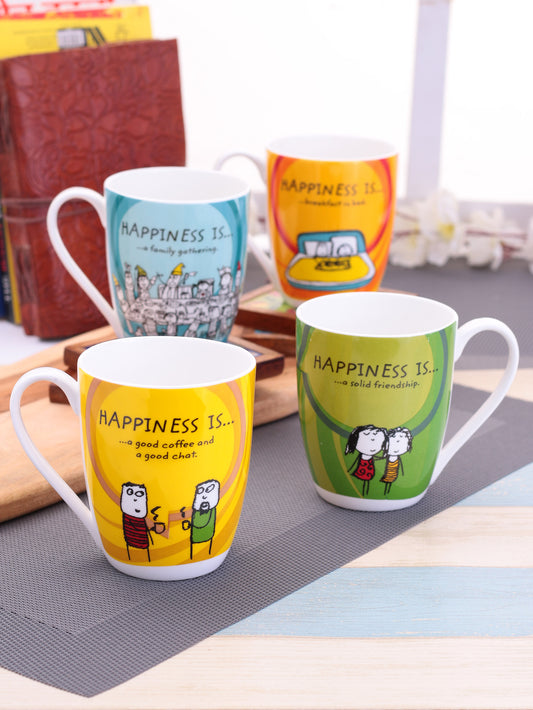 Happiness Is... Oxford Big Coffee & Milk Mug 310ml, Set of 4