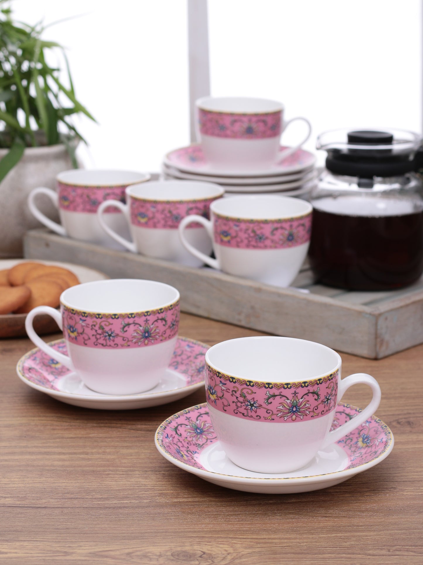 Cream Rose Cup & Saucer, 170ml, Set of 12 (6 Cups + 6 Saucers) (R112)