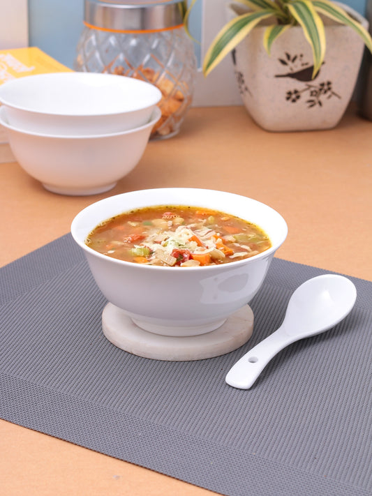 Clay Craft Basic Bowl Asian 3 Piece Medium Plain White - Clay Craft India