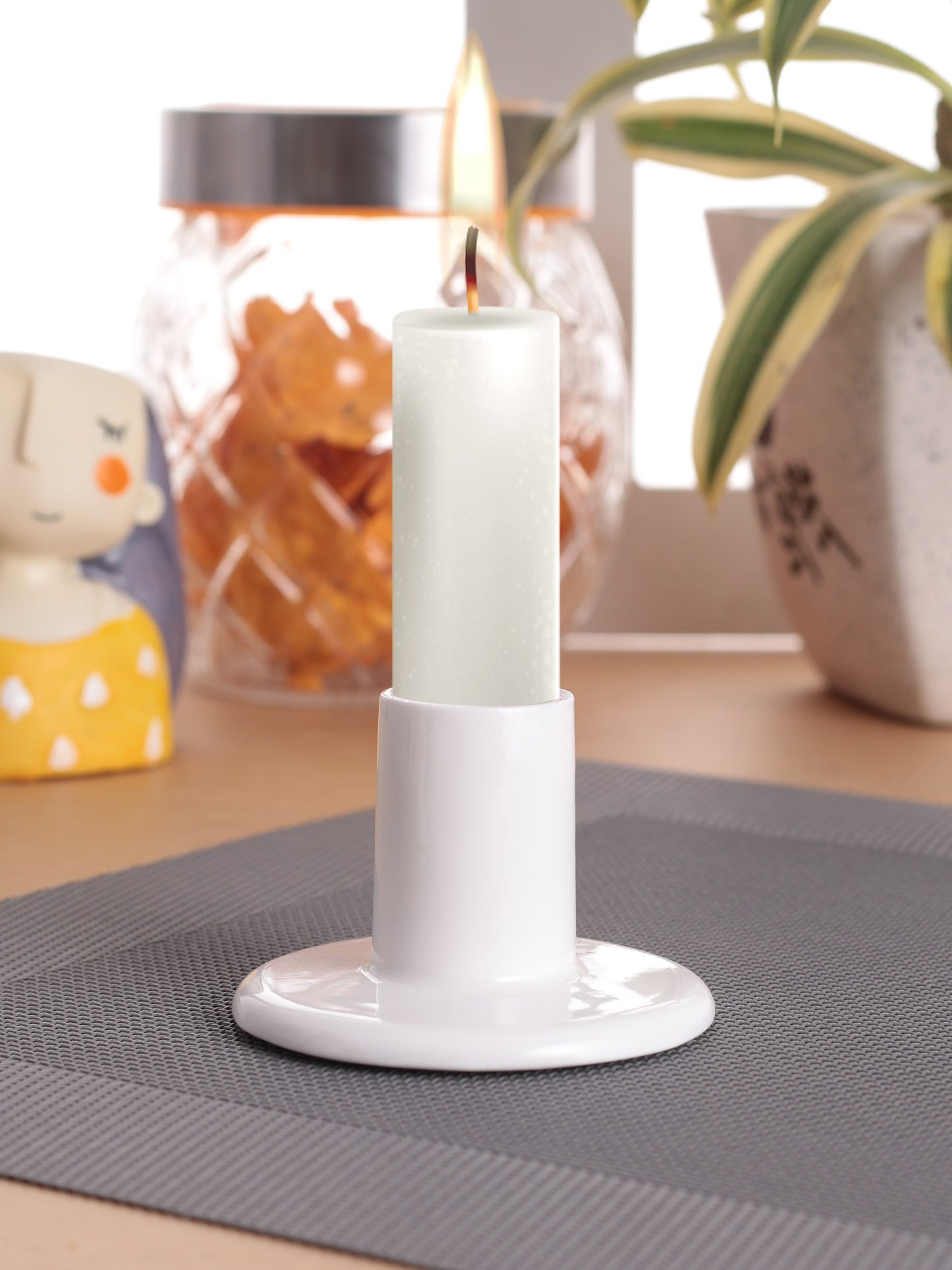 Clay Craft Basic Candle Stand 1 Piece Plain White - Clay Craft India