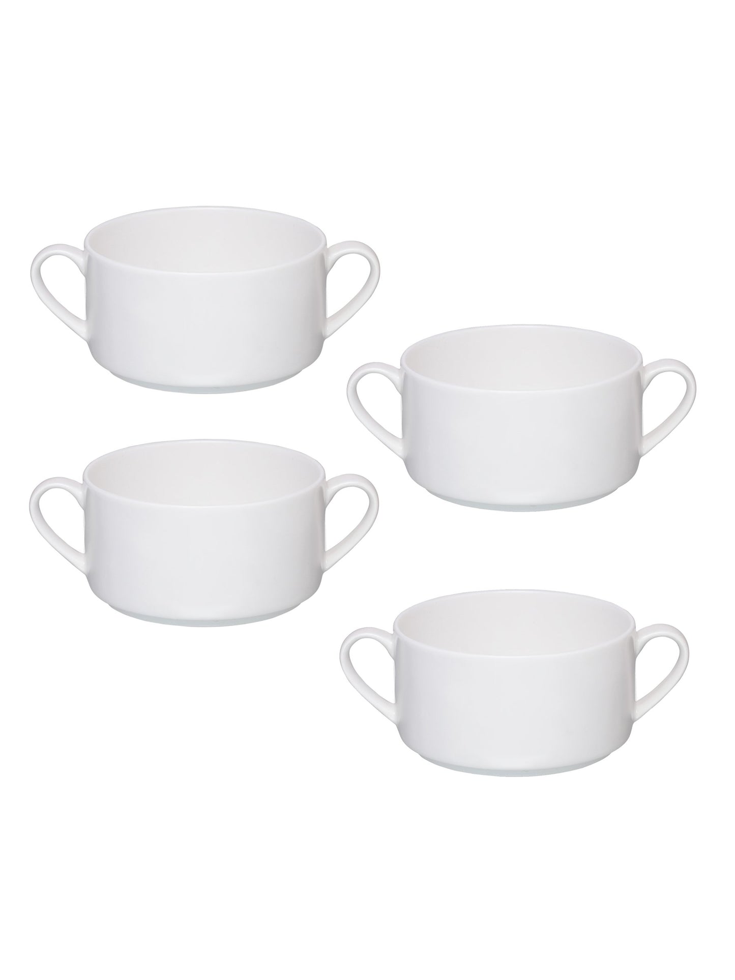 Clay Craft Basic Stacko Soupbowl with Handle 4 Piece Plain White - Clay Craft India