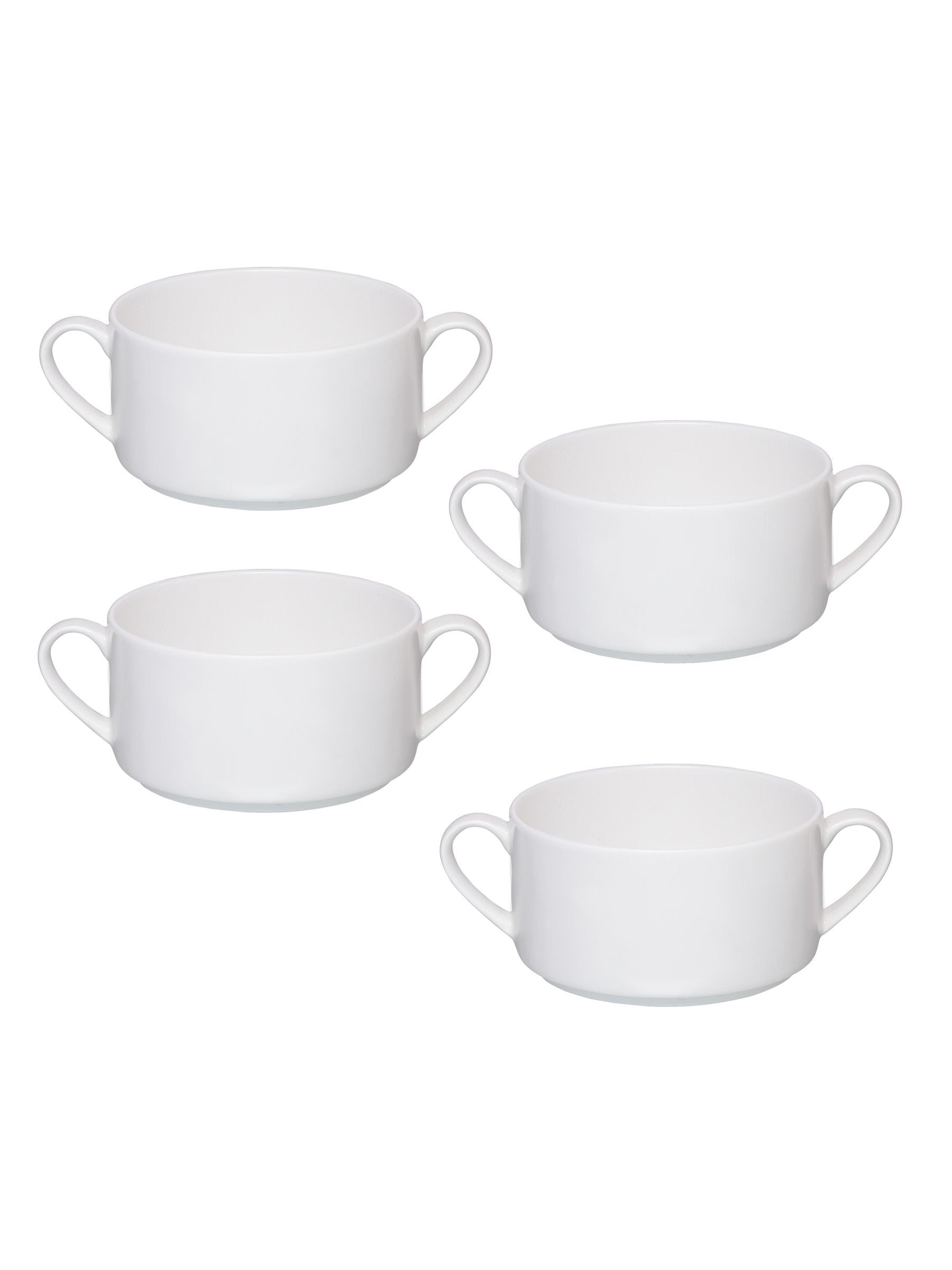 Clay Craft Basic Stacko Soupbowl with Handle 4 Piece Plain White - Clay Craft India
