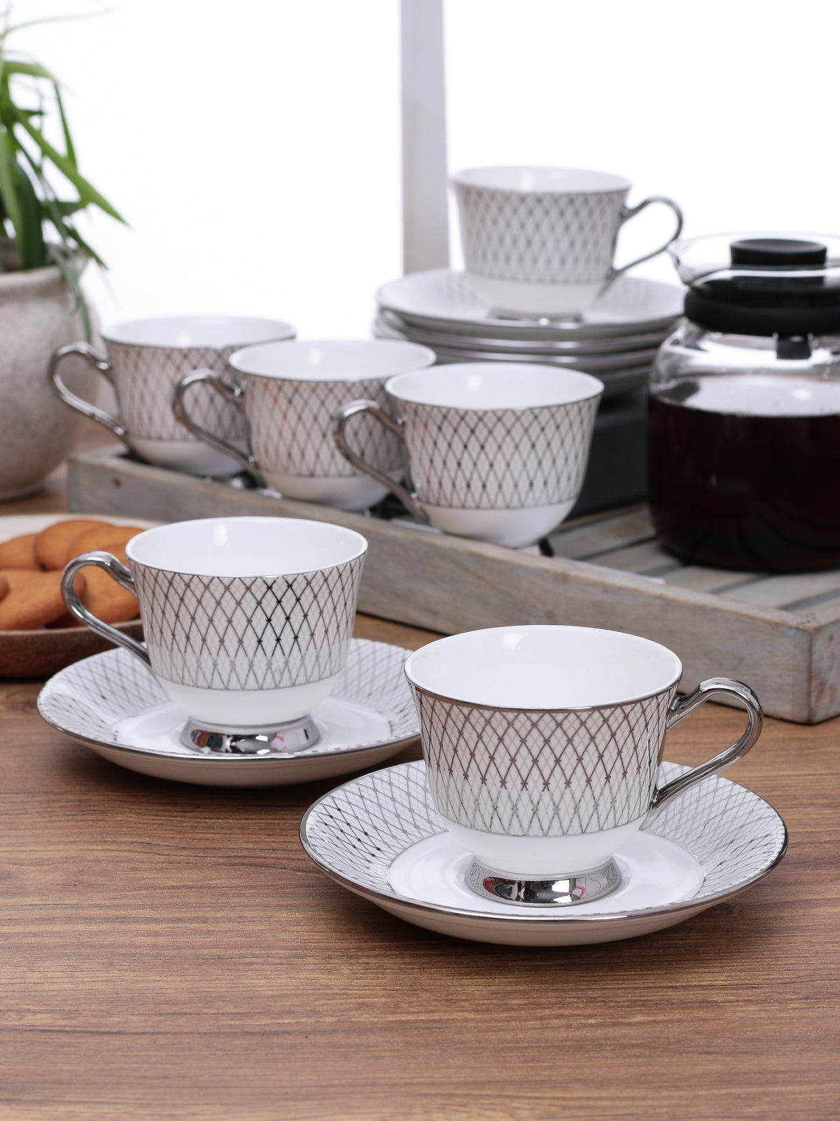 Georgian Ebony Ceramic Cup & Saucer Set, 210ml, Set of 12 (E612)