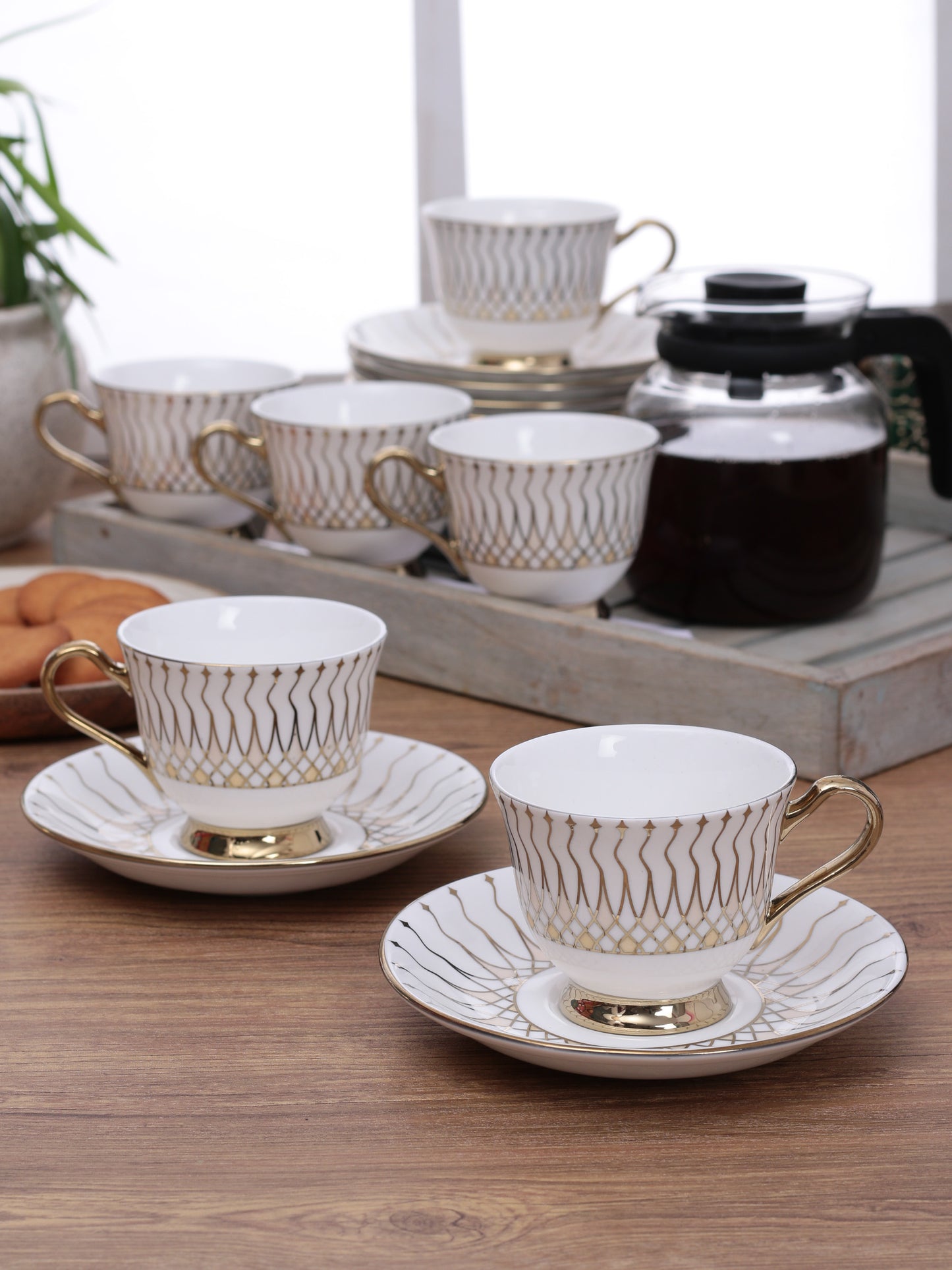 Georgian Ebony Ceramic Cup & Saucer Set, 210ml, Set of 12 (E613)