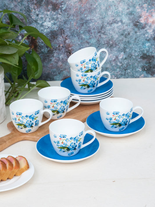 Cream Imperial Cup & Saucer 170ml, Set of 12 (6 Cups + 6 Saucers) Blue