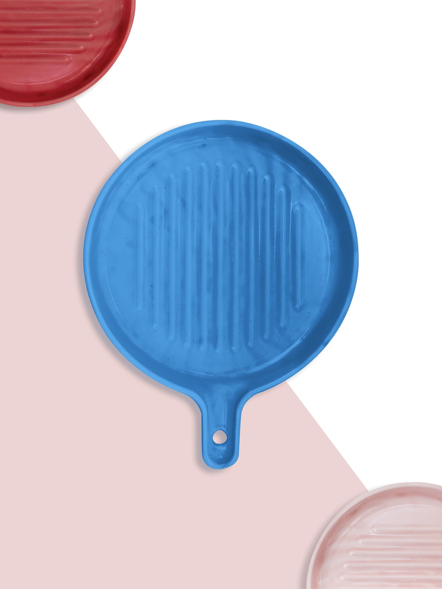 Ceramic Round Grill Plates for Serving, Blue