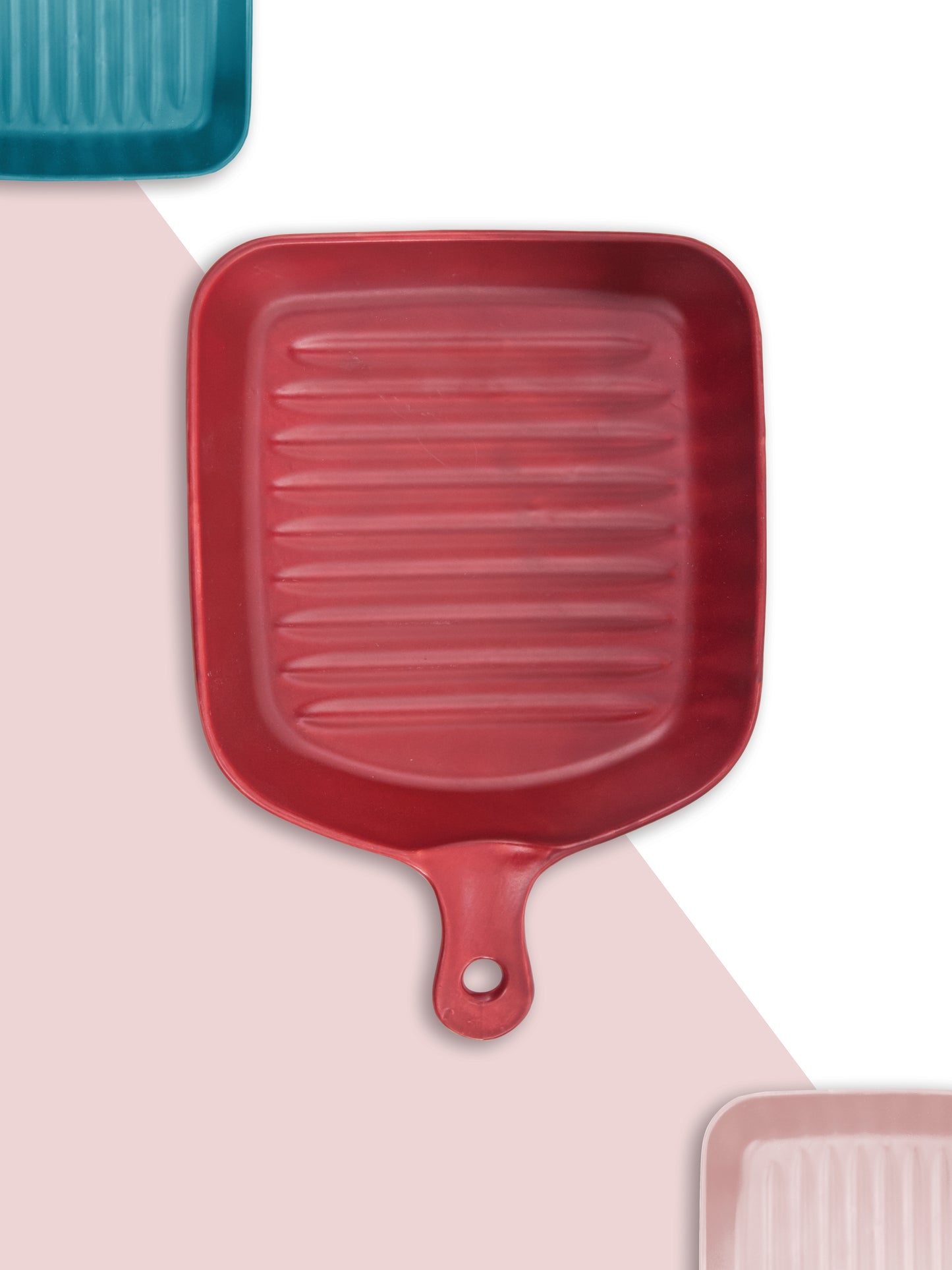 Ceramic Square Grill Plates for Serving, Red