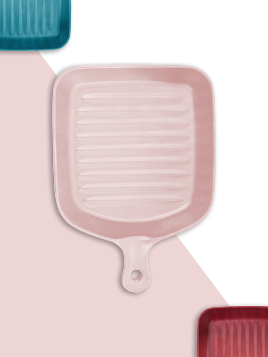 Ceramic Square Grill Plates for Serving, Pink