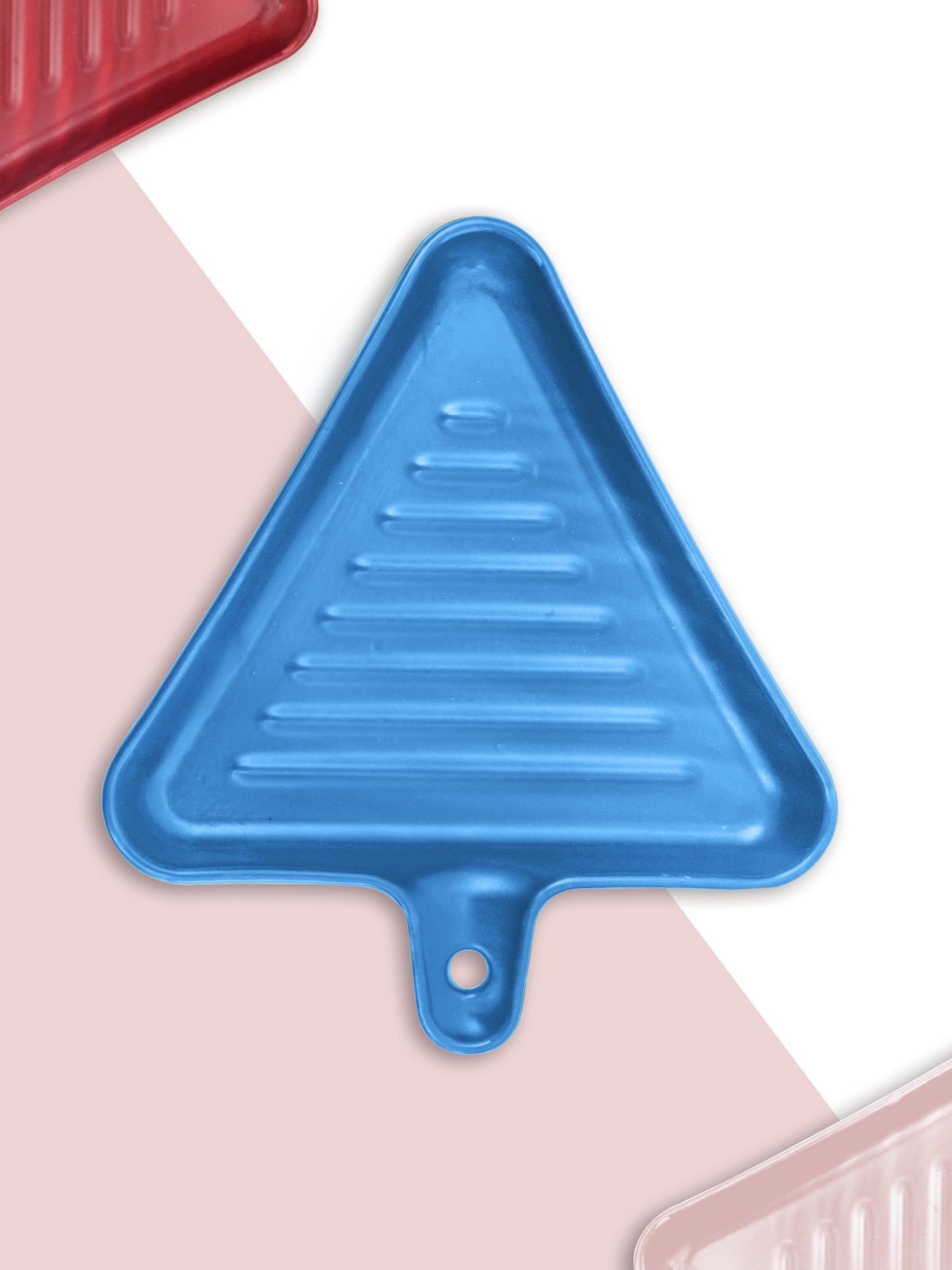 Ceramic Triangle Grill Plates for Serving, Blue