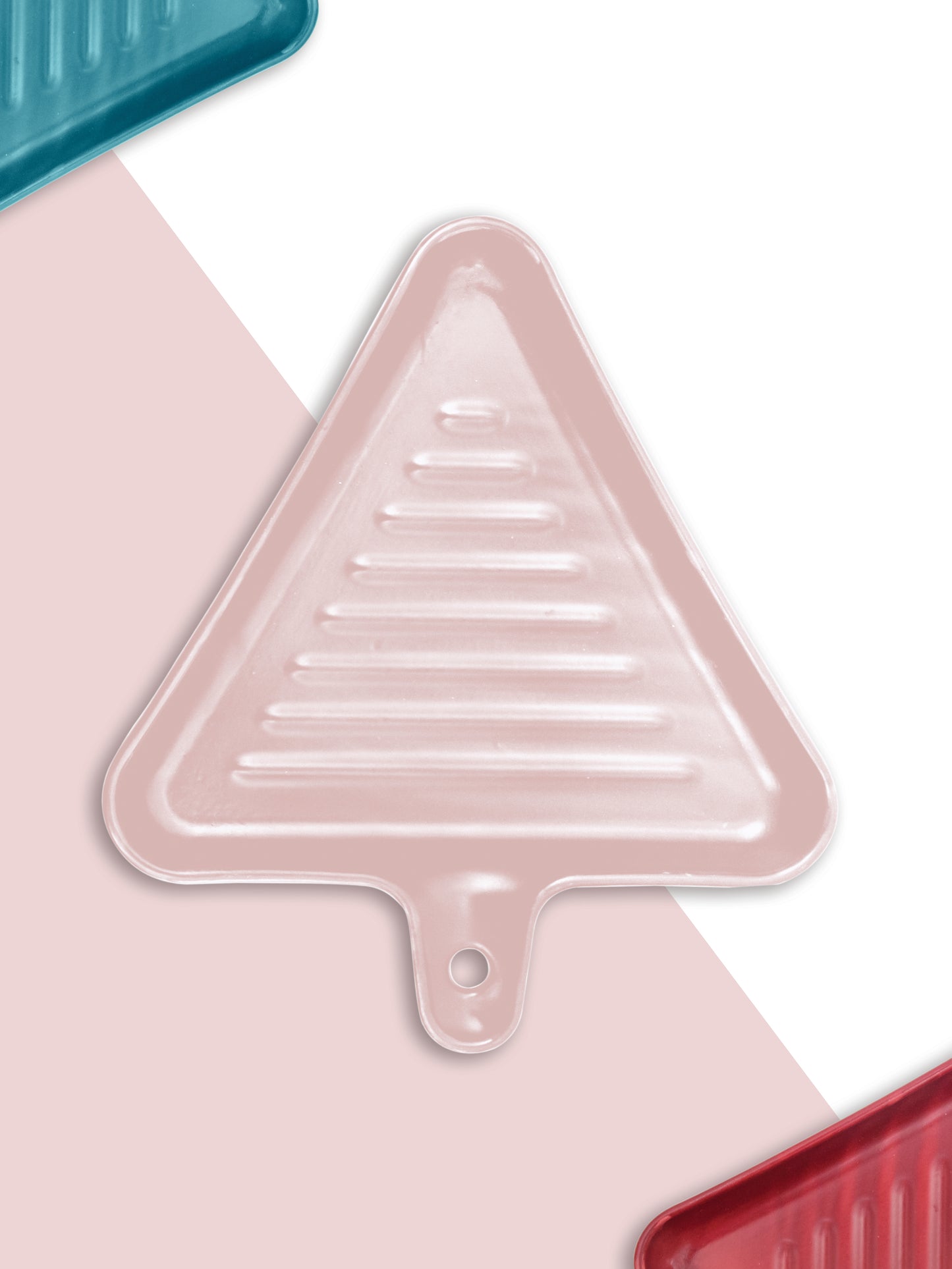 Ceramic Triangle Grill Plates for Serving, Pink