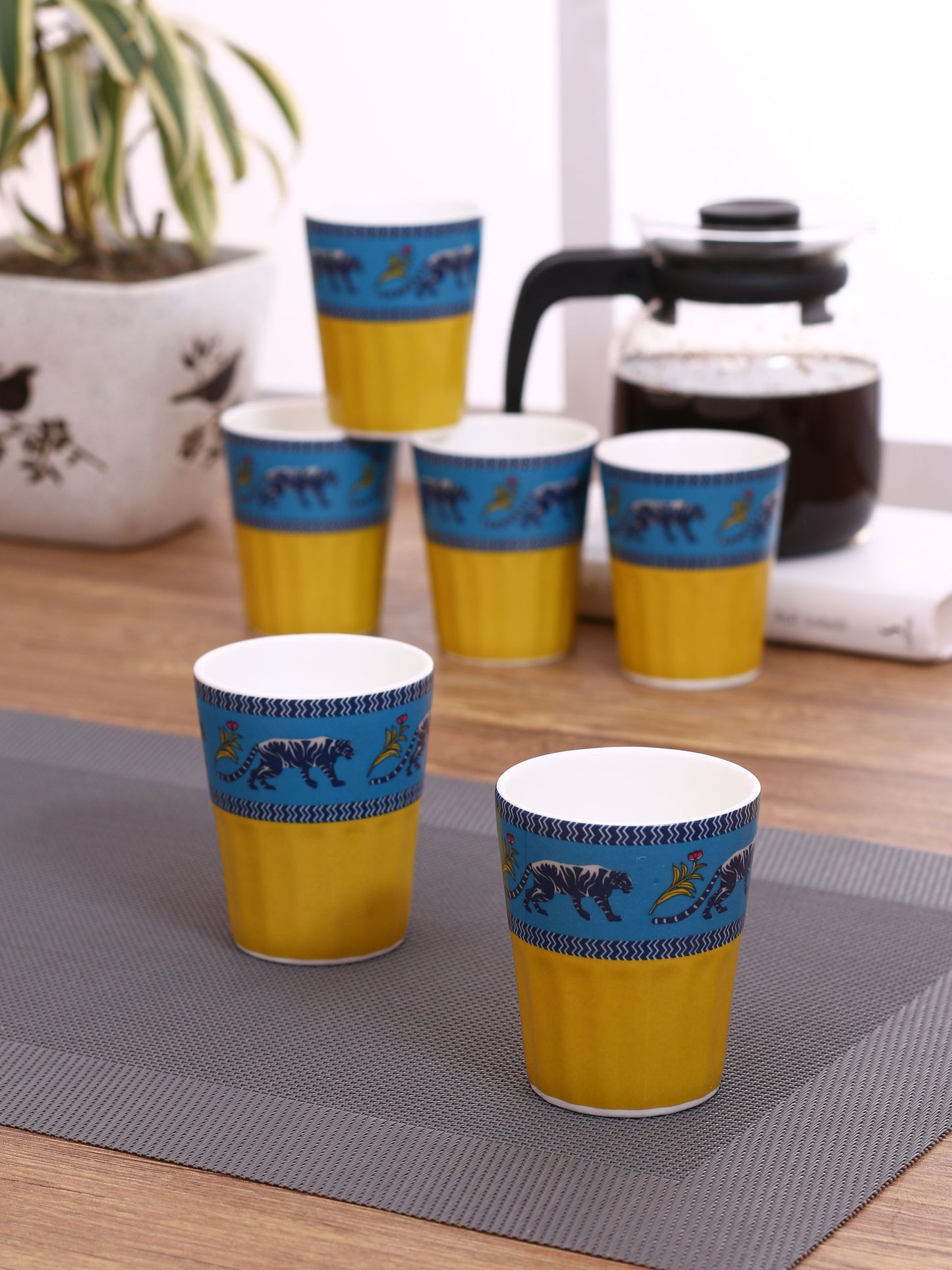 India Circus Myastical Gardens Tea Cup/ Cutting Chai Tumblers 190ml Set of 6 - Clay Craft India