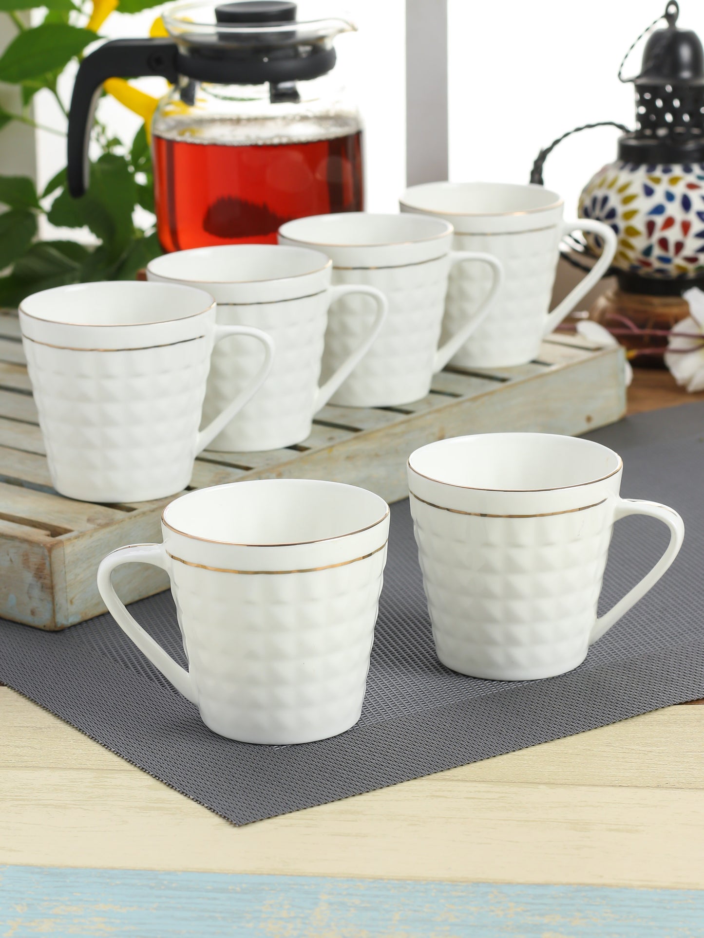 Diva Gold Line Coffee & Tea Mugs, 170ml, Set of 6 (GL110) - Clay Craft India