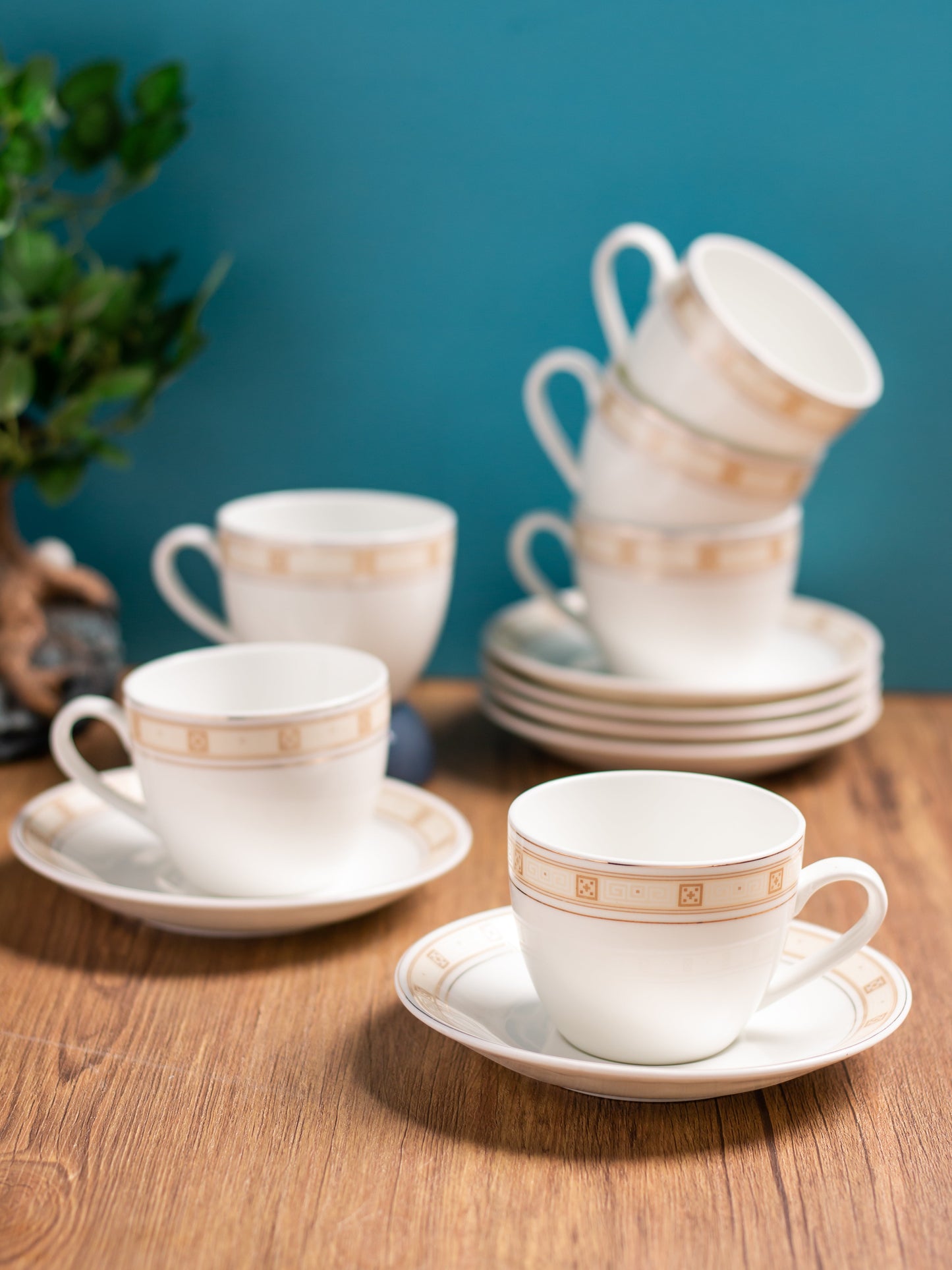 Cream Regal Cup & Saucer, 170 ml, Set of 12 (6 Cups + 6 Saucers) (R103)