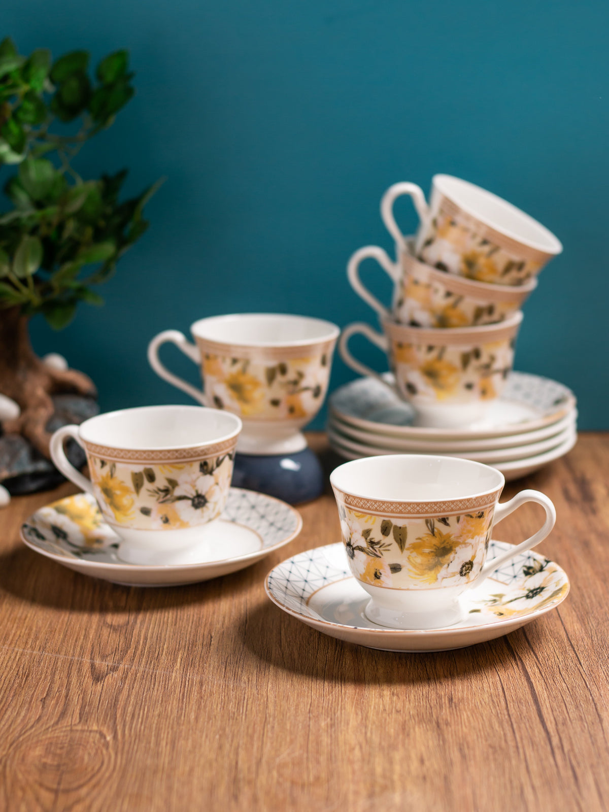 Georgian Super Ceramic Cup & Saucer Set, 140ml, Set of 12 (S370)