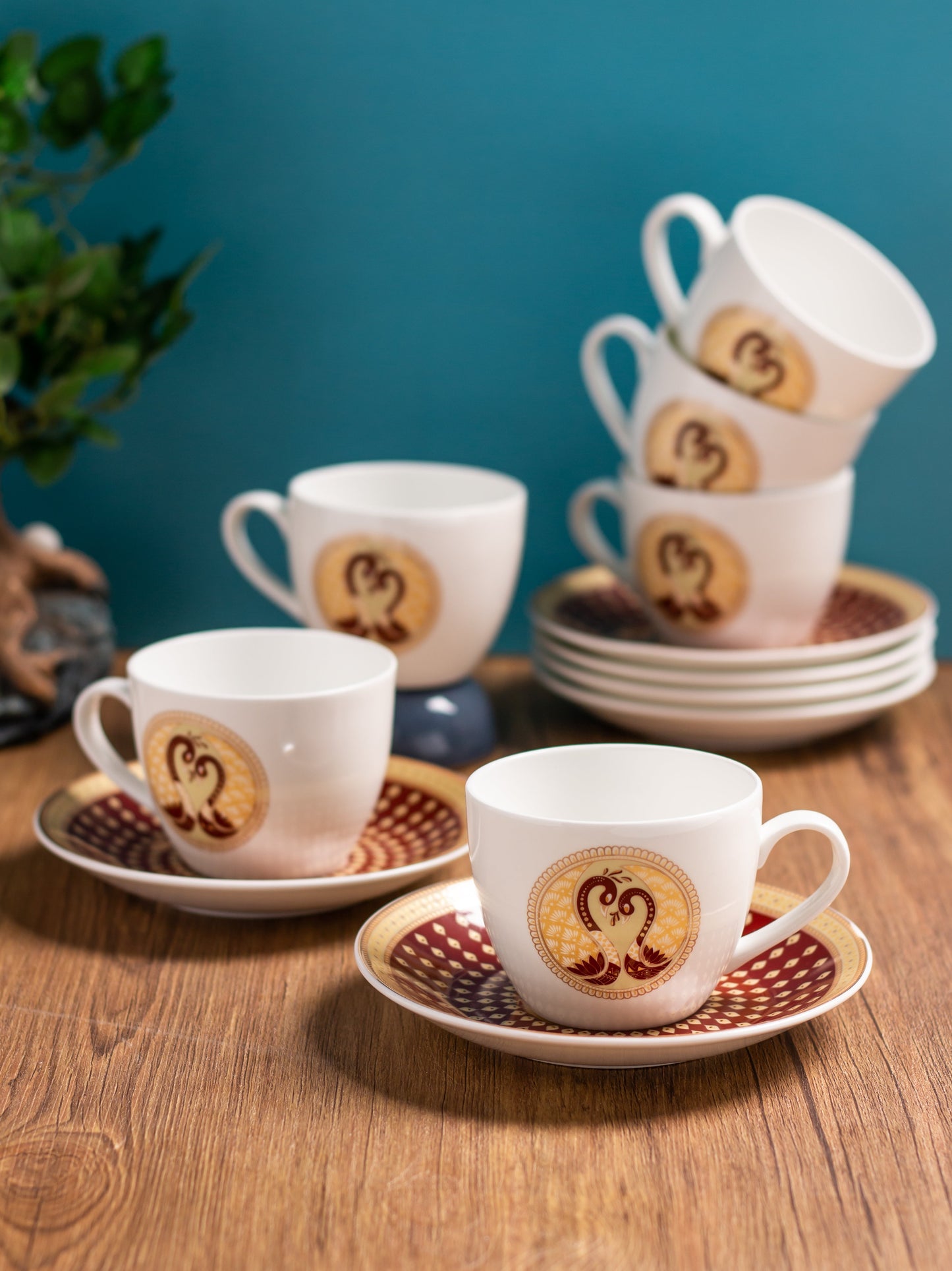 Cream Midas Cup & Saucer, 170ml, Set of 12 (6 Cups + 6 Saucers) (MI402)