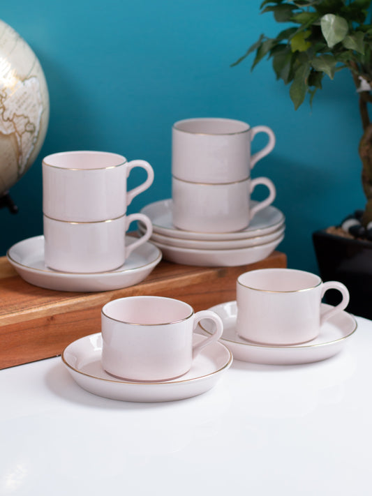 Rio Impression Cup & Saucer, 135ml, Set of 12 (6 Cups + 6 Saucers), Ivory (1101)