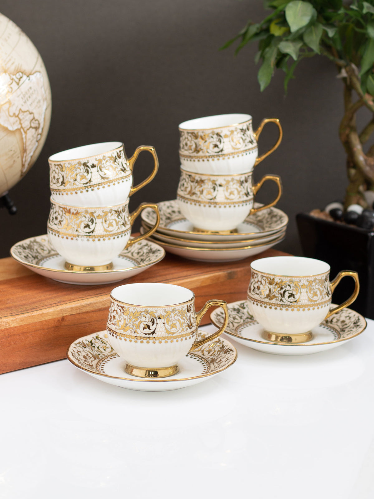 Karina Ebony Ceramic Cup & Saucer Set, 155ml, Set of 12 (E623)
