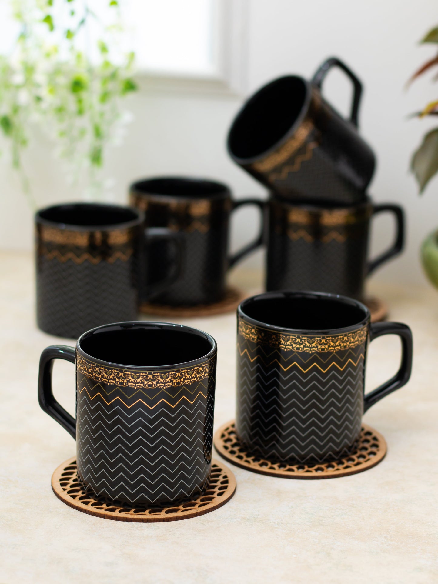 Director Black Gold Coffee & Tea Mugs, 200ml, Set of 6 (605)