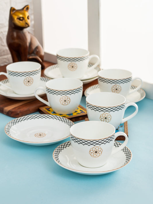 Cream Super Cup & Saucer, 170ml, Set of 12 (6 Cups + 6 Saucers) (S301)