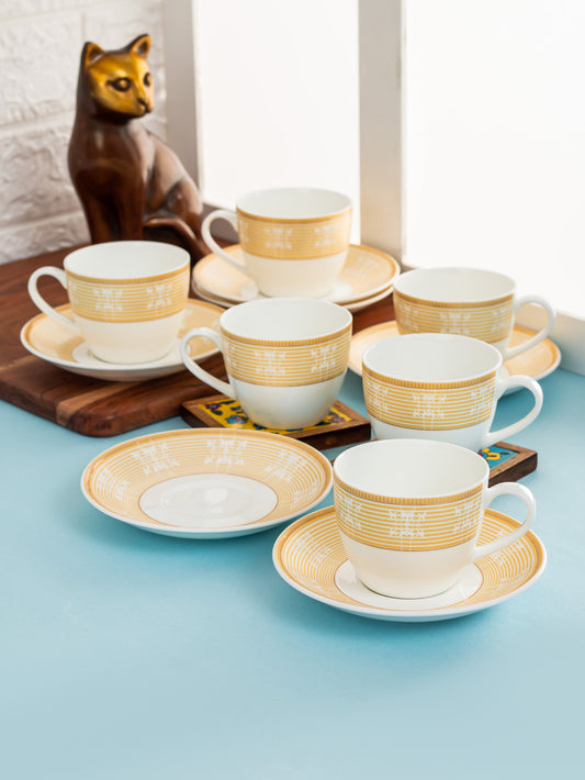 Cream Super Cup & Saucer, 170ml, Set of 12 (6 Cups + 6 Saucers) (S304)