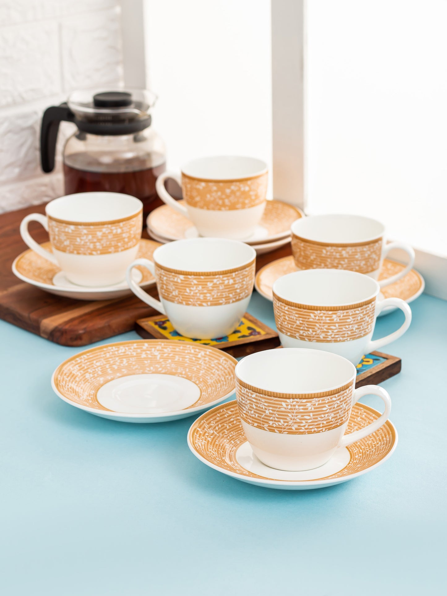 Cream Super Cup & Saucer, 170ml, Set of 12 (6 Cups + 6 Saucers) (S305)