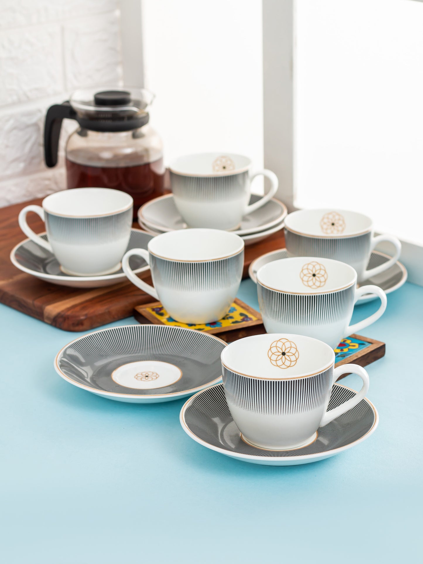 Cream Super Cup & Saucer, 170ml, Set of 12 (6 Cups + 6 Saucers) (S303)