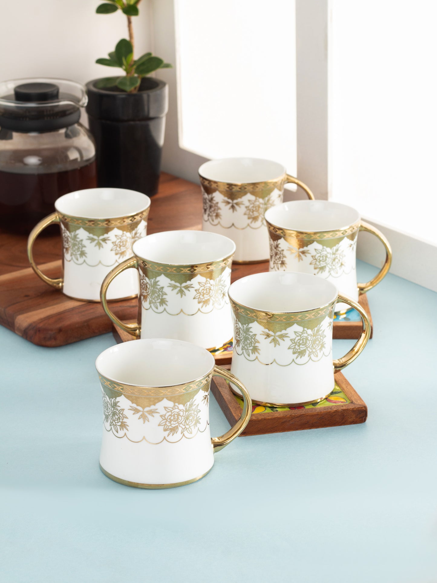 Diamond Ebony Coffee & Tea Mugs, 170ml, Set of 6 (E672)