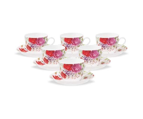 Cream Rose Cup & Saucer, 170ml, Set of 12 (6 Cups + 6 Saucers) (R405)