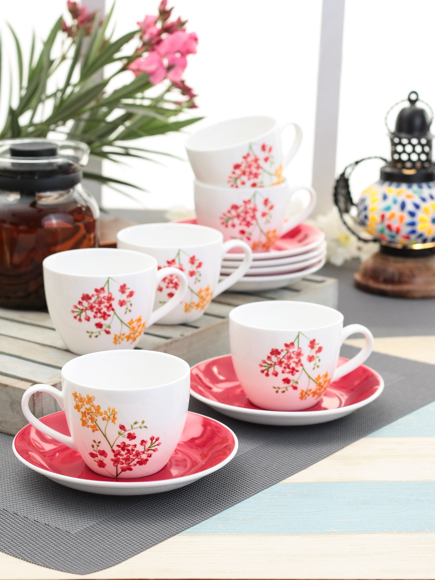 Cream Cup & Saucer Imperial , 170ml, Set of 12 (6 Cups + 6 Saucers) Red