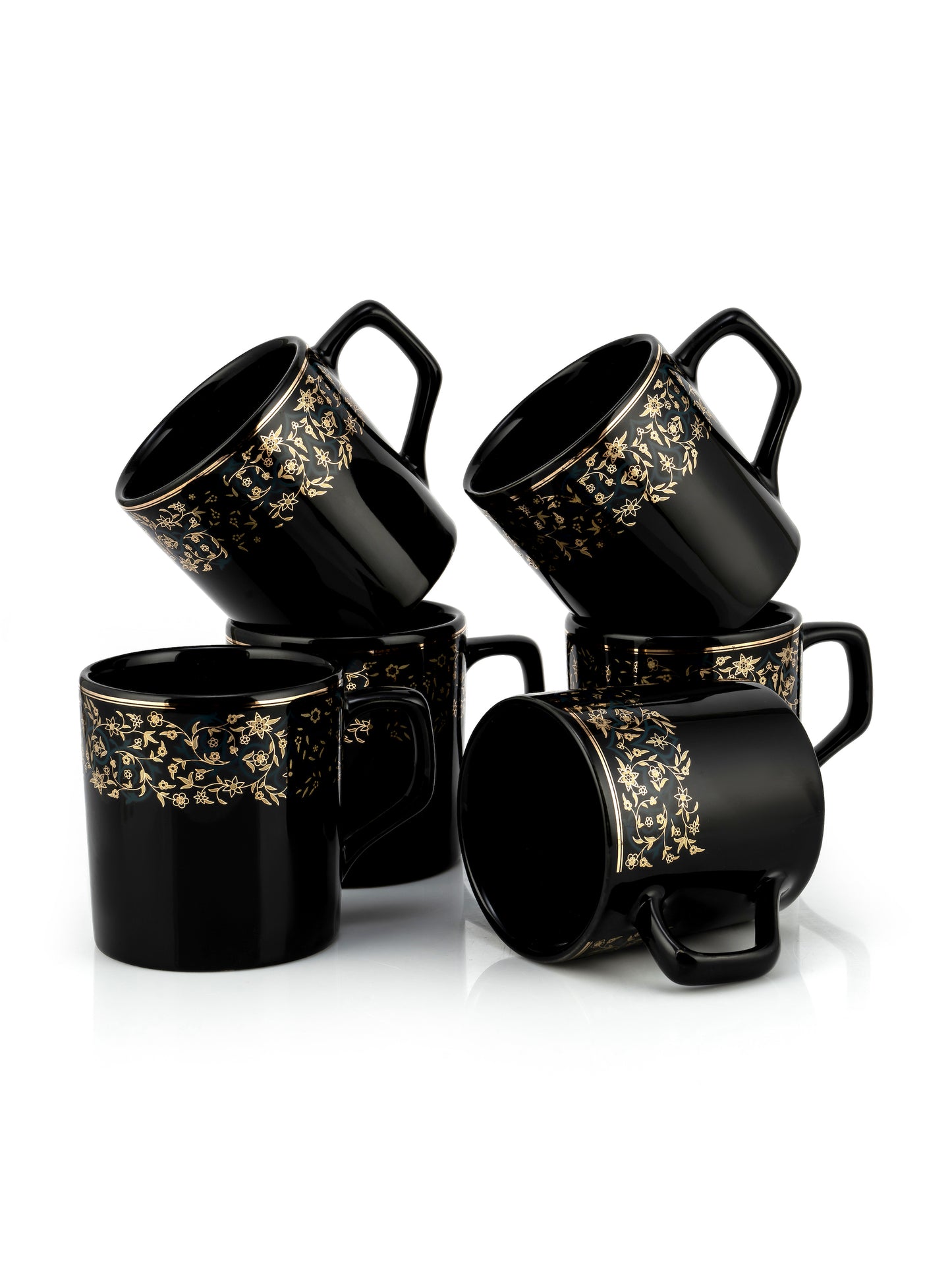 Director Ebony Black Coffee & Tea Mugs, 200ml, Set of 6 (E603)