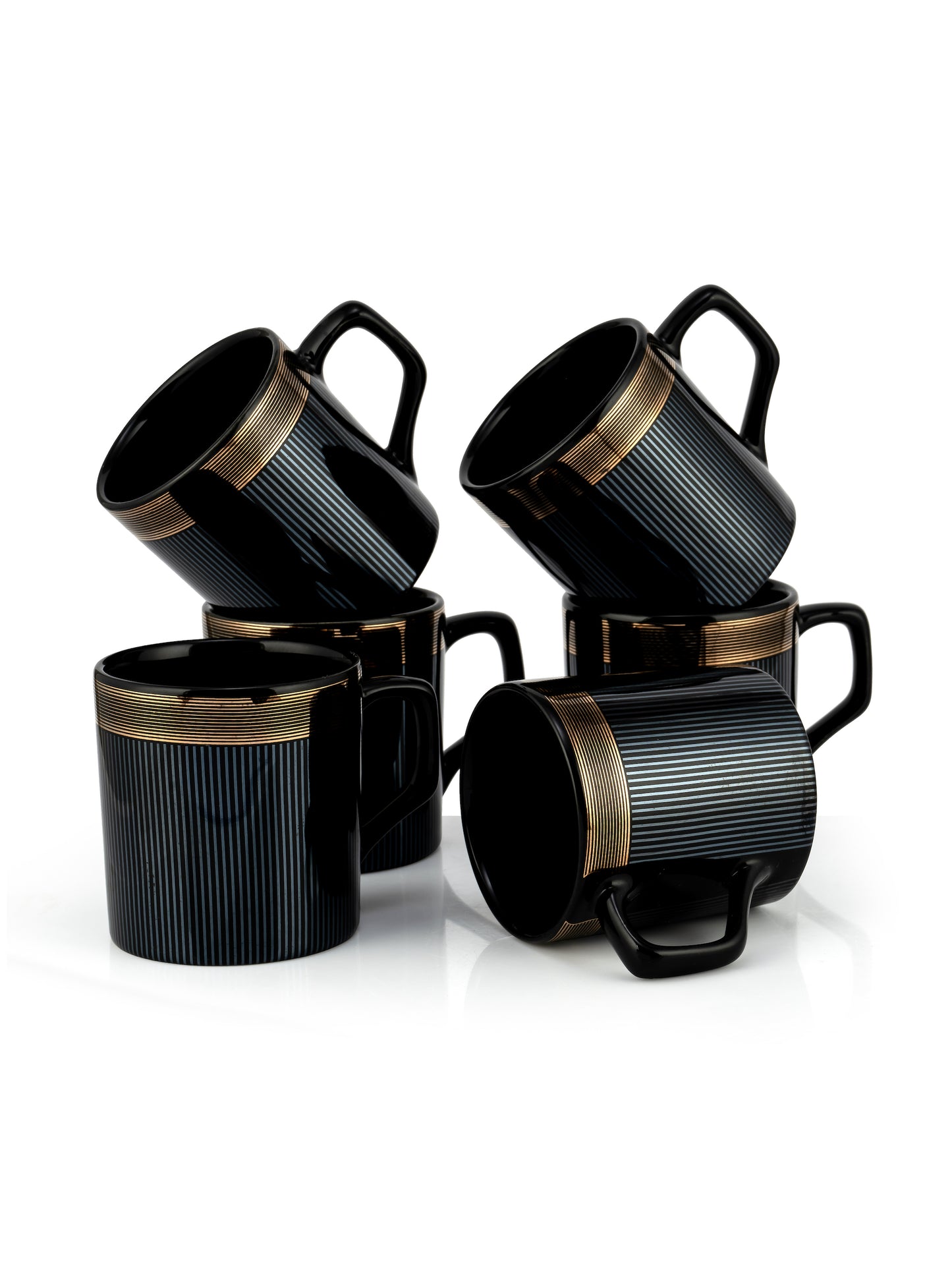 Director Ebony Black Coffee & Tea Mugs, 200ml, Set of 6 (E602)