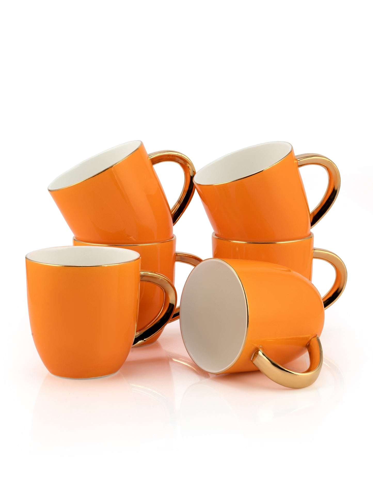 JCPL Ornate Skylight Coffee Mug/ Tea Cup, 210ml, Set of 6, Orange